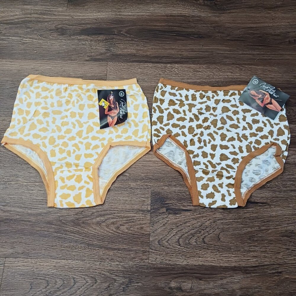 2 Vintage Gelati Women's Cotton Underwear Granny Panties Animal Print Size 6 New